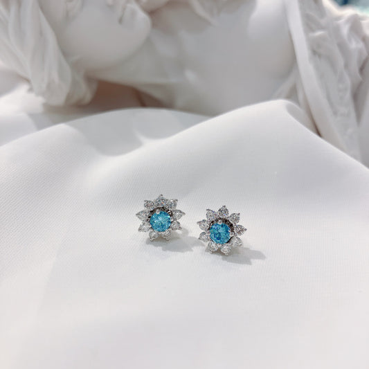 *New* S925 璀璨天藍鋯石拼太陽花鑽石耳環42AJE0168