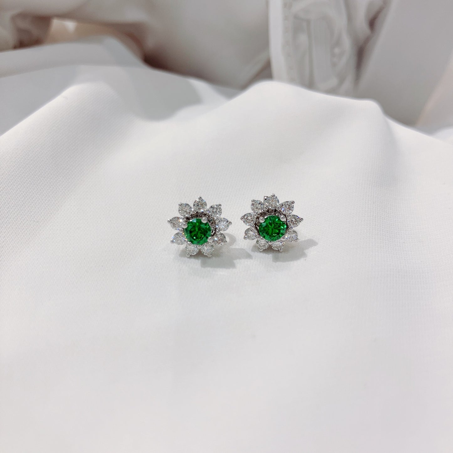 *New* S925 璀璨翠綠鋯石拼太陽花鑽石耳環42AJE0168