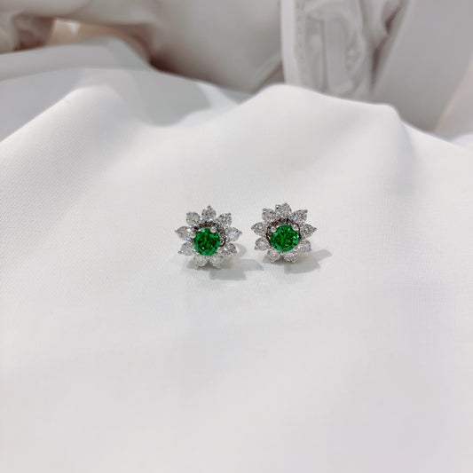*New* S925 璀璨翠綠鋯石拼太陽花鑽石耳環42AJE0168