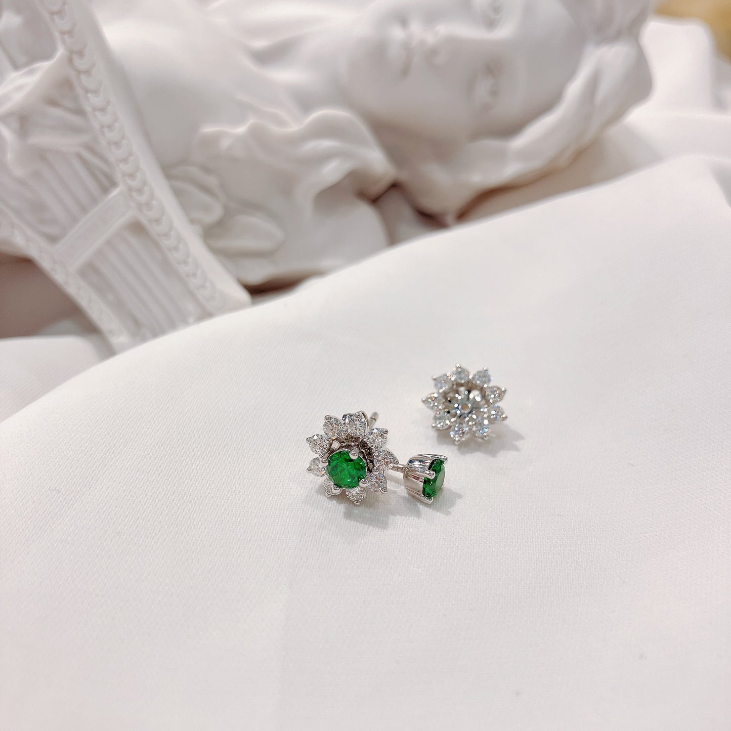 *New* S925 璀璨翠綠鋯石拼太陽花鑽石耳環42AJE0168