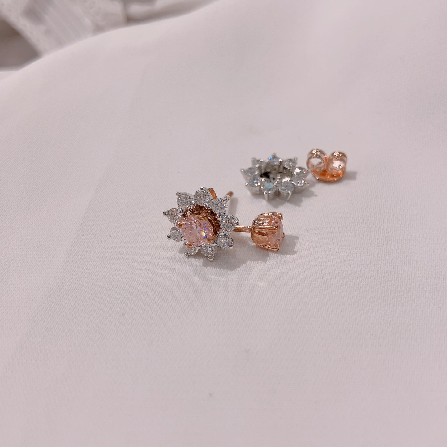 *New* S925 璀璨粉紅鋯石拼太陽花鑽石耳環42AJE0168