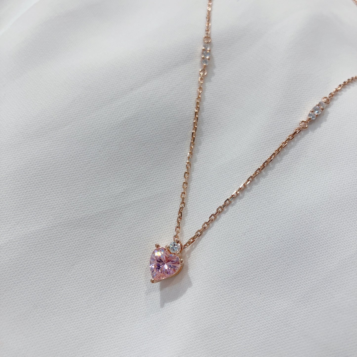 *New* S925 優雅粉紅心形鋯石皇冠鑽石頸鏈42AJN0178-紅