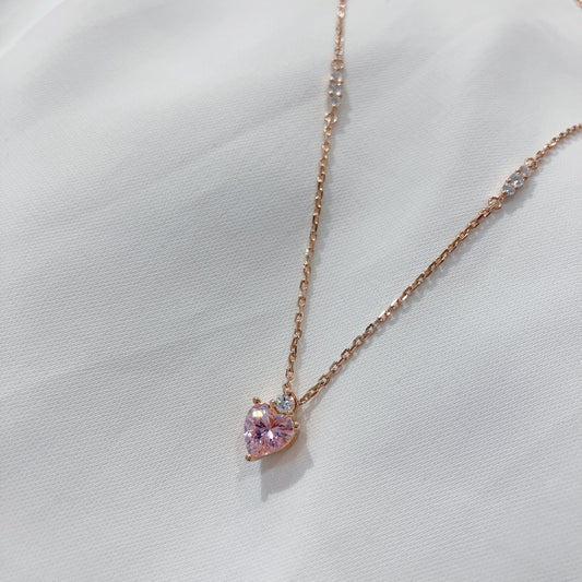 *New* S925 優雅粉紅心形鋯石皇冠鑽石頸鏈42AJN0178-紅