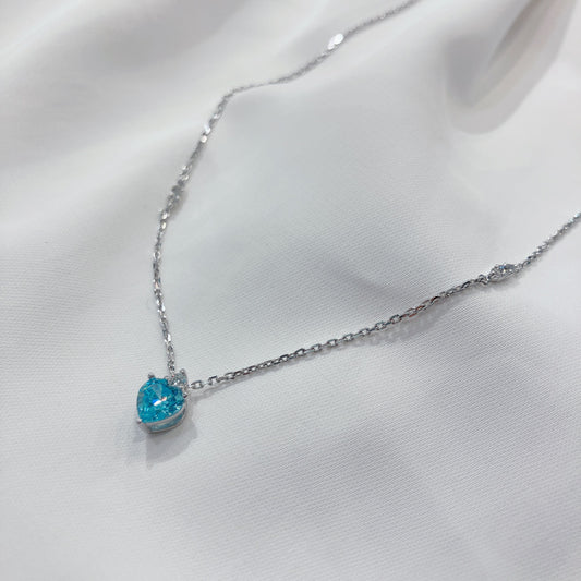 *New* S925 優雅天藍心形鋯石皇冠鑽石頸鏈42AJN0178