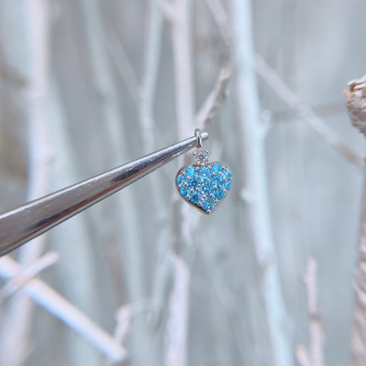 S925 經典全鑲天藍鋯石拼鑽石心形吊墜42AJP0277