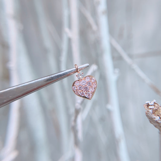 S925 經典全鑲粉紅鋯石拼鑽石心形吊墜42AJP0277-紅