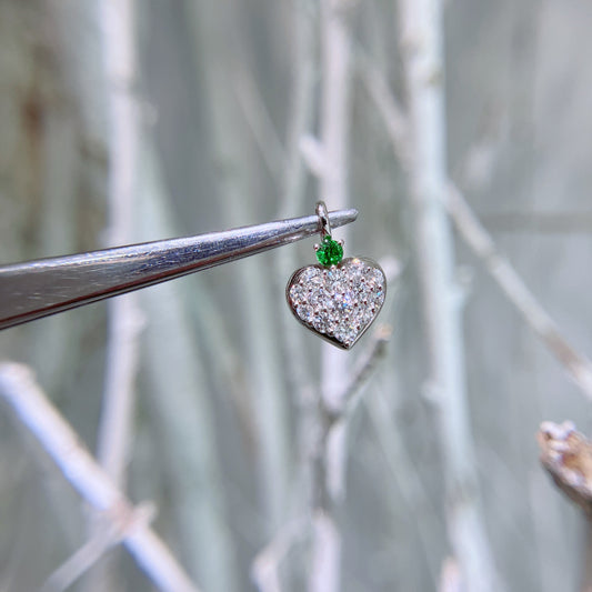 S925 華麗心形碎鑽全鑲拼綠色鋯石吊墜42AJP0277