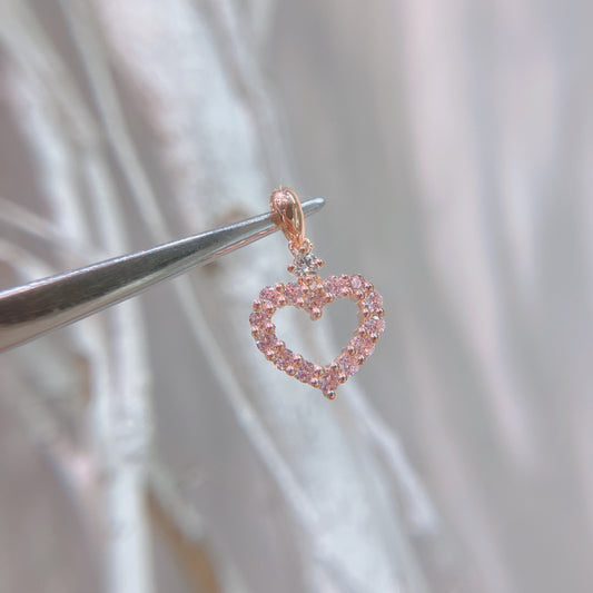 S925 別緻空心心形粉紅鋯石拼碎鑽吊墜42AJN0176-紅