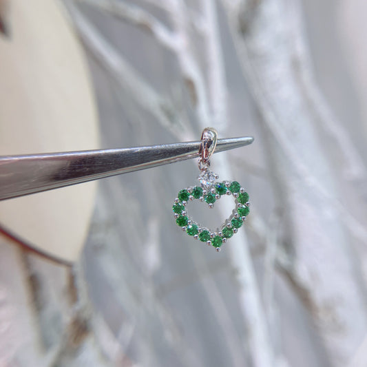 S925 別緻空心心形綠色鋯石拼碎鑽吊墜42AJN0176