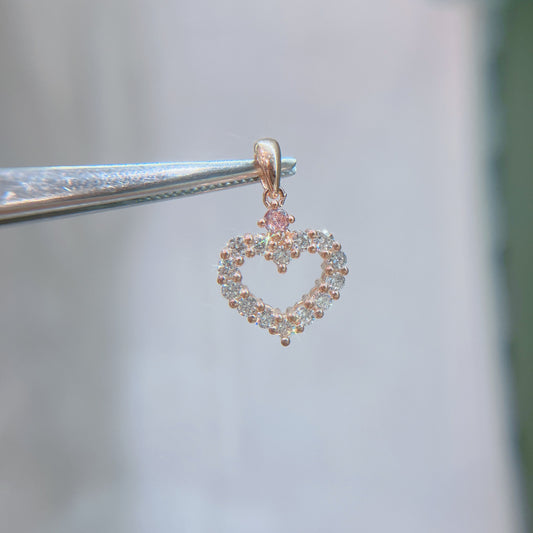 S925 優雅鏤空心形碎鑽拼粉紅鋯石吊墜42AJN0176-紅