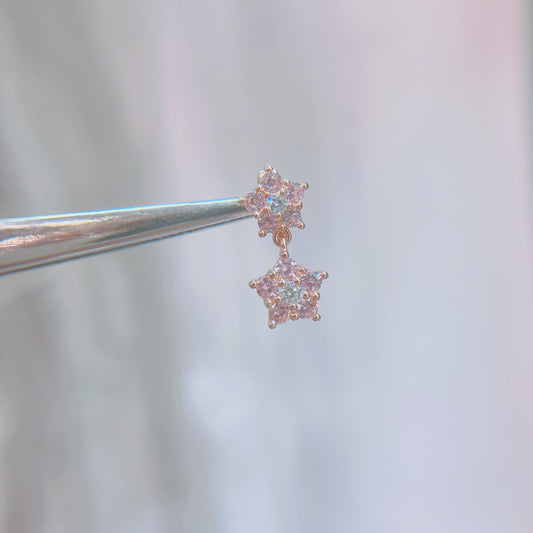 S925 可愛風粉紅鋯石拼鑽石星星吊墜42AJN0275-紅