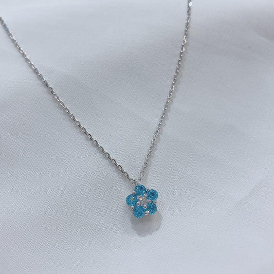 *New* S925 優雅天藍鋯石梅花鑽石頸鏈42AJP0276