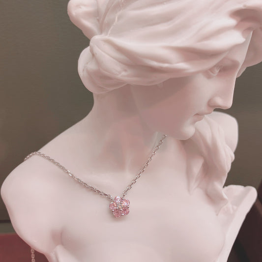 *New* S925 粉紅鋯石小梅花鑽石頸鏈42ASNO14