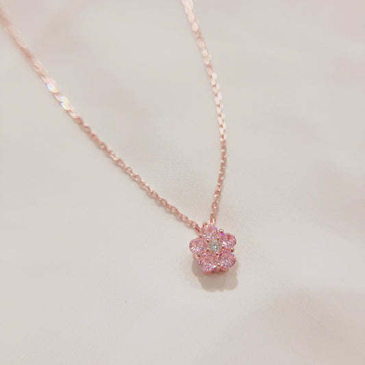 *New* S925 優雅粉紅鋯石梅花鑽石頸鏈42AJP0276-紅